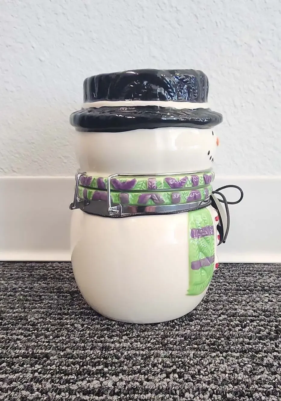 Swiss Miss Ceramic Snowman Hinged Holiday Cocoa Canister Cookie Jar